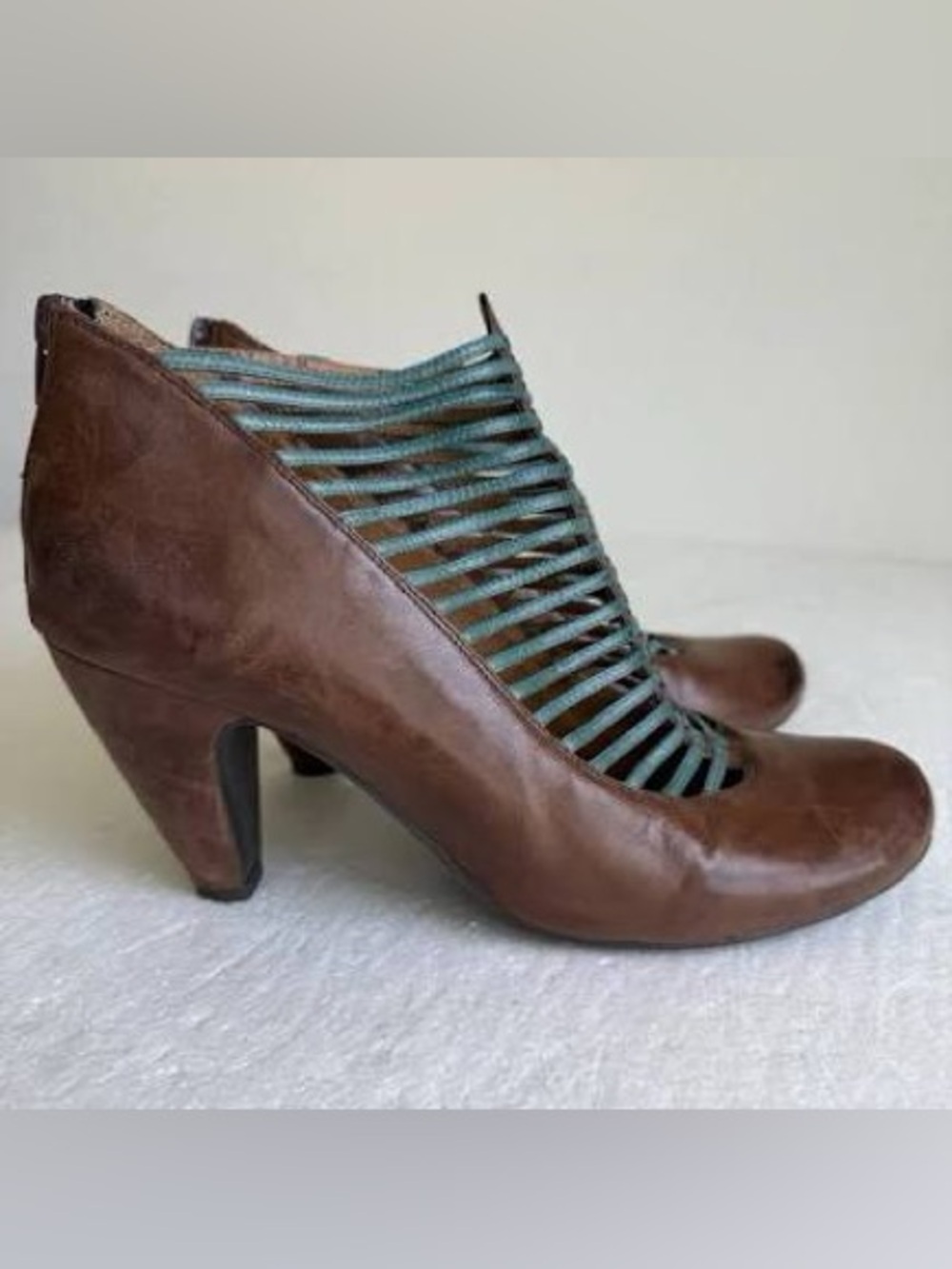 Miz Mooz Brown Sloane Heels with Teal Oxford Front